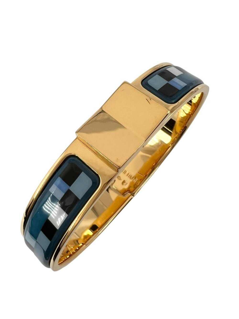 Hermes Clic Clac Enamel Cloisonne Gold Plated Blue Bangle Bracelet